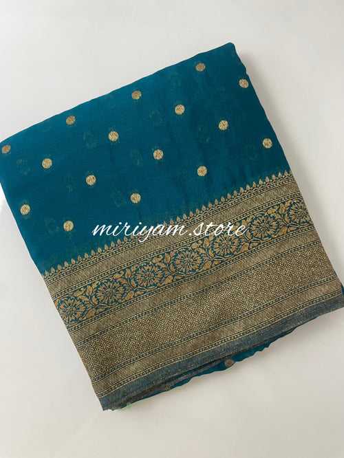 Semi banarasi Khaddi Georgette saree (Design 3) - MKGS123 - TealBlue