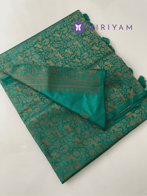 Semi soft silk saree with brocade pallu & blouse MSBS105 TEAL GREEN