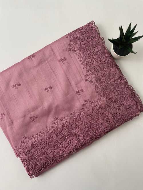 Cutwork semi tussar saree  - MSTH124 DustyPink