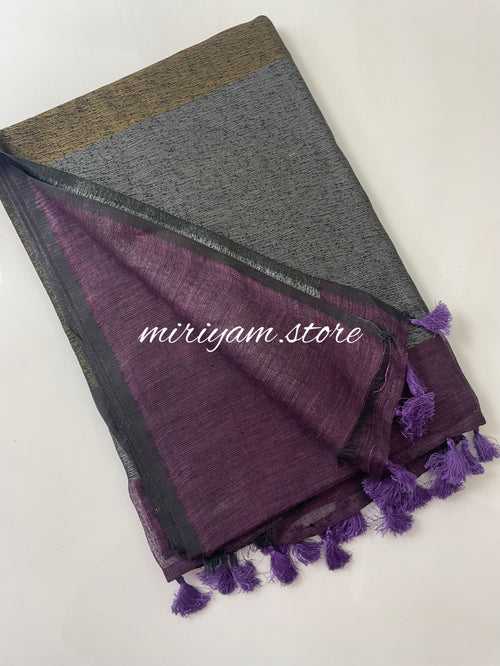 Plain Linen Saree with designer pallu - MLS753 PURPLE