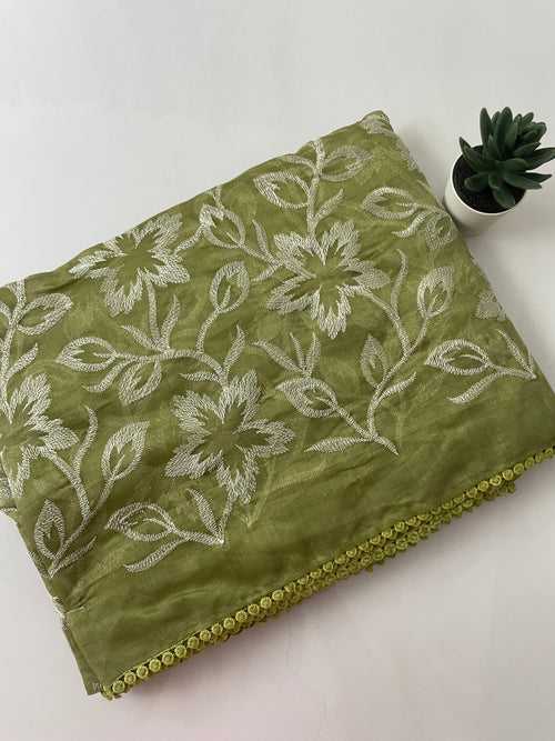Kota tissue silk saree with embroidery - MKST106 LEAF GREEN