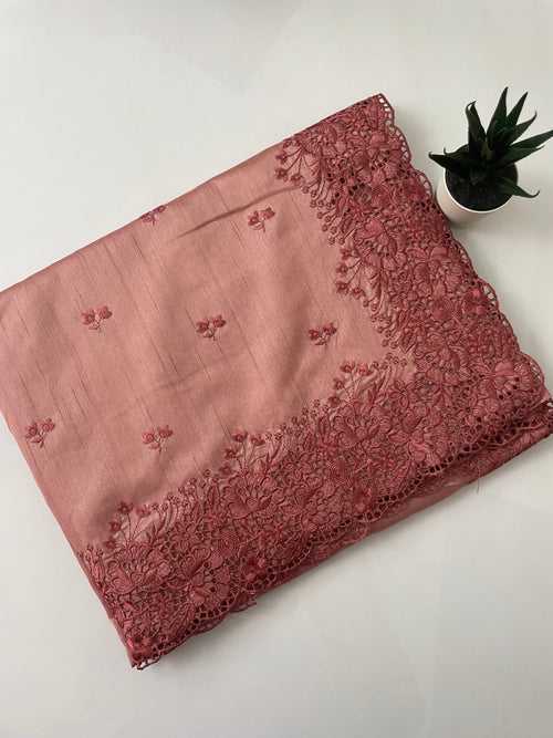 Cutwork semi tussar saree  - MSTH108 Dusty Peach