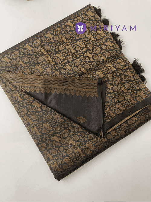 Semi soft silk saree with brocade pallu & blouse MSBS108 BLACK