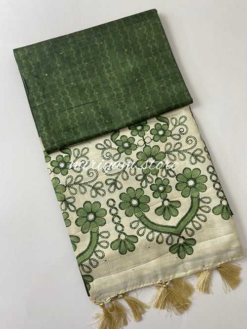 Semi silk saree with designer pallu & blouse MSDS211 GREEN
