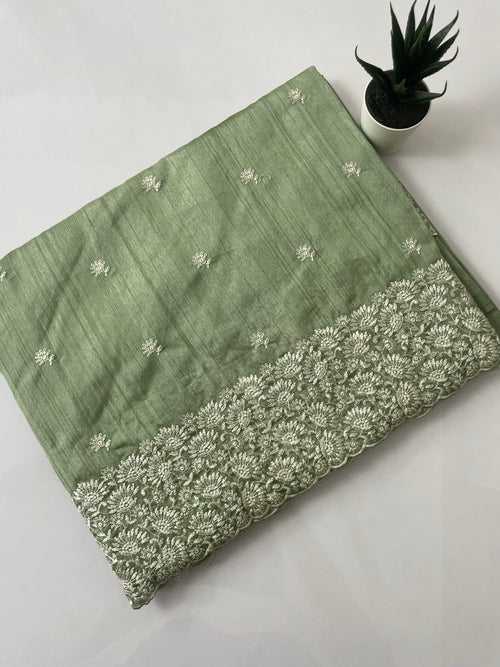 Embroidered semi tussar silk saree- DUSKY GREEN MSS727