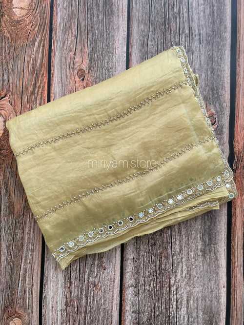 Handworked crush Organza saree with stones and cutbeads MZTS116 - Dusty Yellow