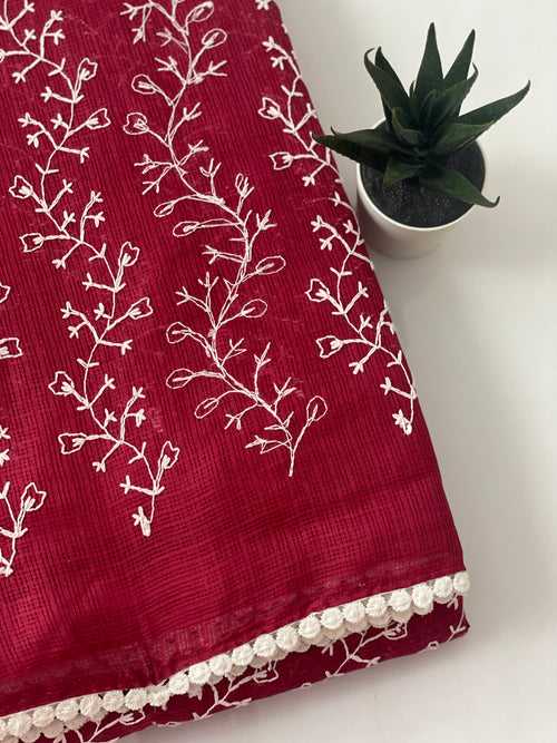 Kota silk embroidery saree - MNHG103 RED