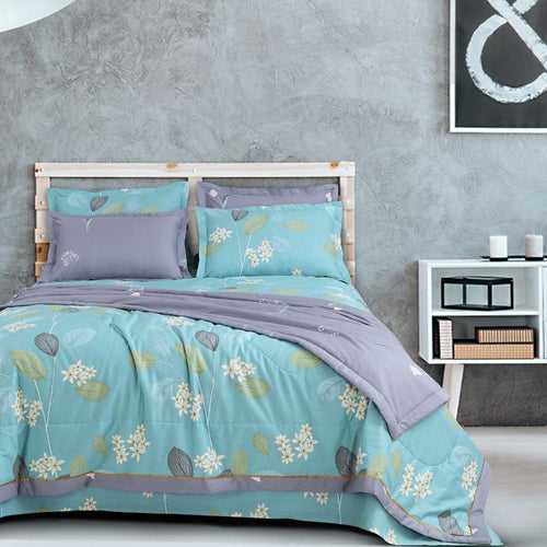Italian Blue & Exotic Grey with Bunch of Blossom Print Bedding