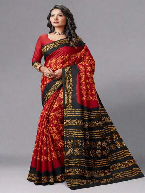 Red & Black Cotton Saree