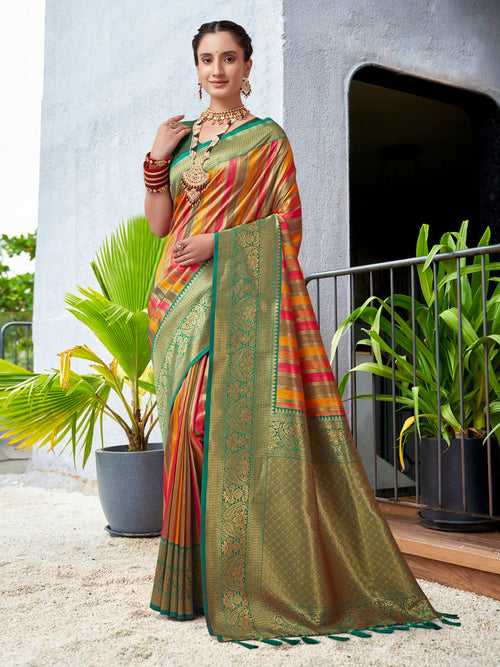 Multi & Rama Green Banaras Tissue Saree