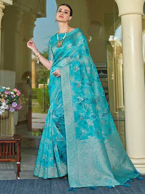 Sea Green Chanderi Cotton Silk Saree