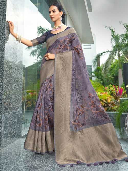 Light Purple Soft Raw Silk Saree