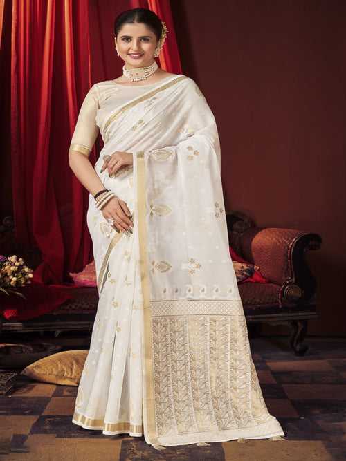 White Chanderi Cotton Saree-Sifha-5