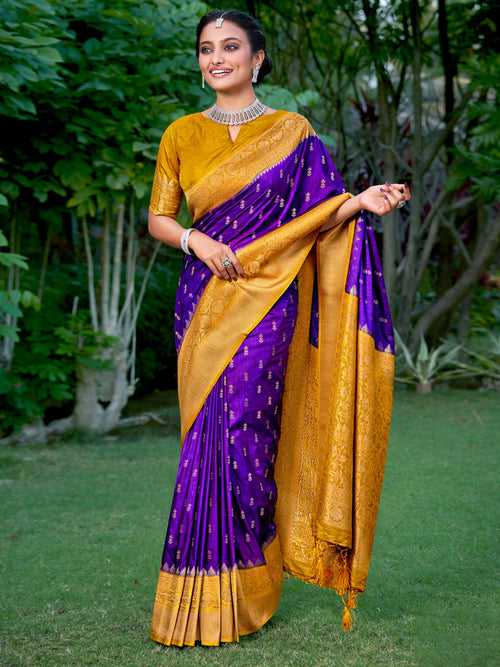 Purple & Yellow Banaras Silk Saree
