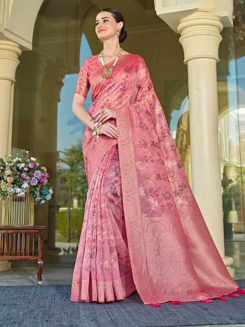 Onion Pink Chanderi Cotton Silk Saree