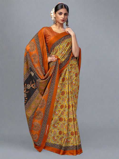 Yellow & Brown Soft Cotton Saree