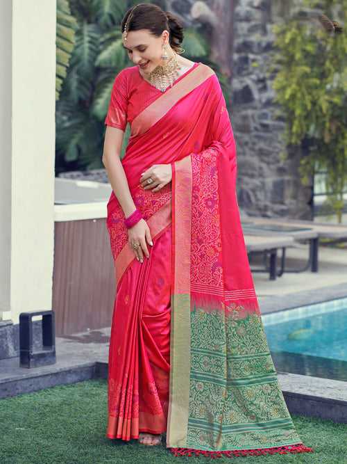 Tomato Pink Soft Silk Saree