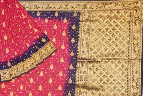 Pink & Navy Blue Semi Binny Silk Saree