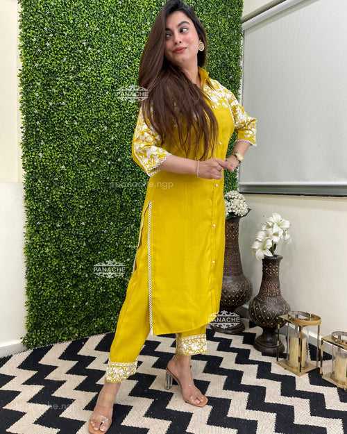 Haldi yellow dabka coord