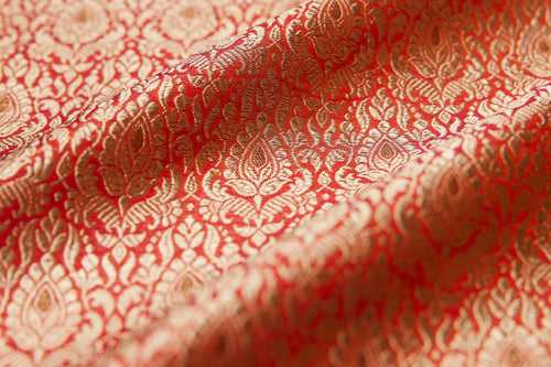 Orange Handwoven Banarasi Brocade Fabric