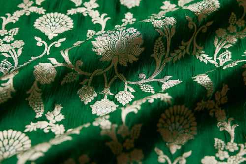 Bottle Green Handwoven Banarasi Silk Fabric