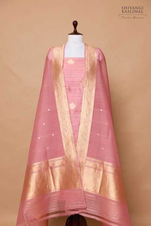 Onion Pink Handwoven Banarasi Dupion Silk Suit Piece