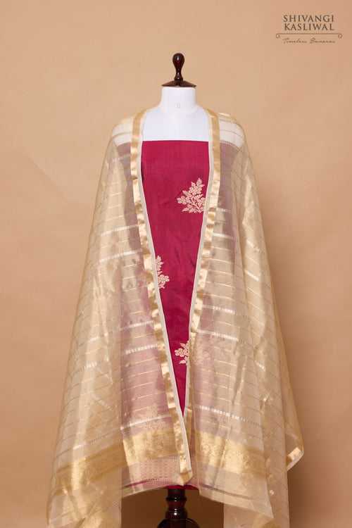 Wine Handwoven Banarasi Silk Suit Piece