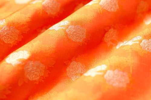 Orange Handwoven Banarasi Raw Silk Fabric