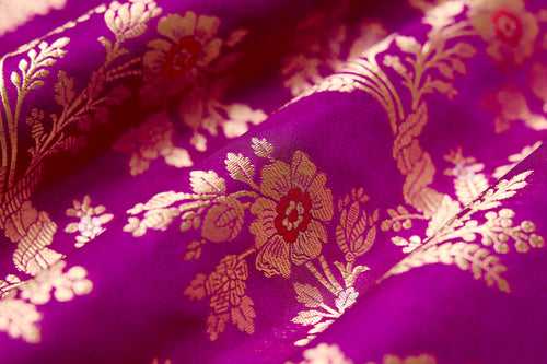 Magenta Pink Handwoven Banarasi Silk Fabric