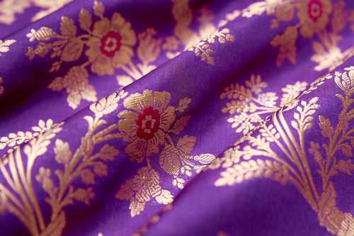 Purple Handwoven Banarasi Silk Fabric