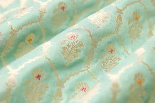 Mint Blue Handwoven Banarasi Silk Fabric