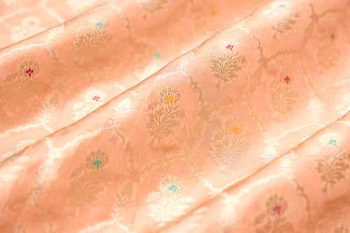 Peach Handwoven Banarasi Tissue Silk Fabric