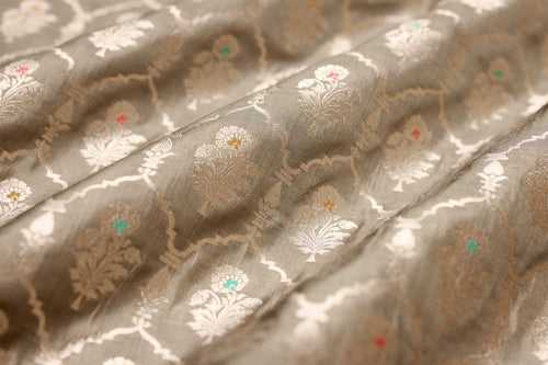 Grey Handwoven Banarasi Silk Fabric