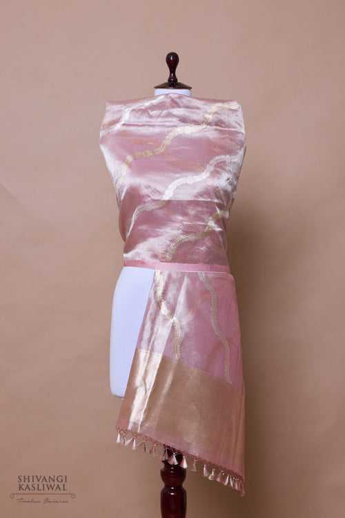 Baby Pink Handwoven Banarasi Tissue Silk Dupatta