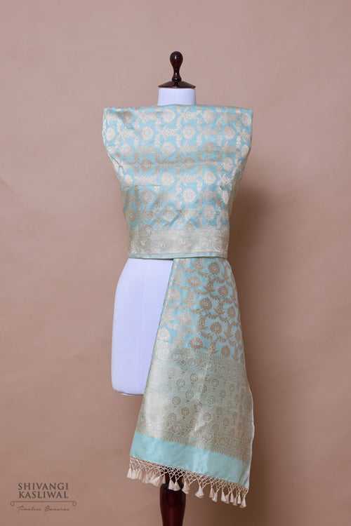 Powder Blue Handwoven Banarasi Silk Dupatta