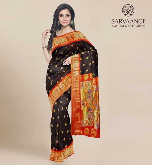 Pure Silk South Paithani In Black