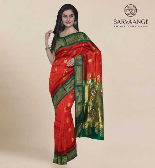 Pure Silk Paithani In Red