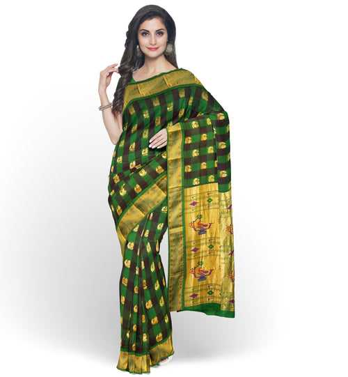 Pure Silk Paithani In Green & Black