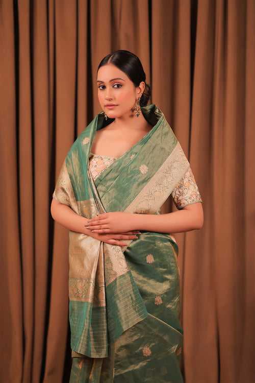 Green Handloom Silk Tissue Banarasi Saree