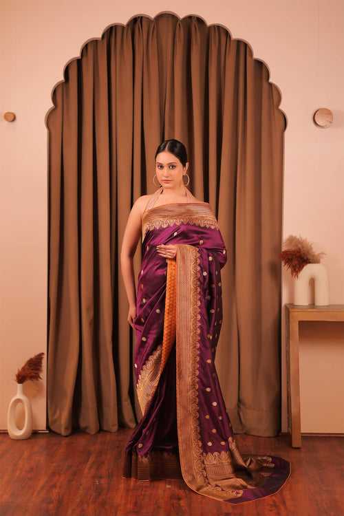 Deep Wine Handloom Katan Silk  Antique Gold Banarasi Saree