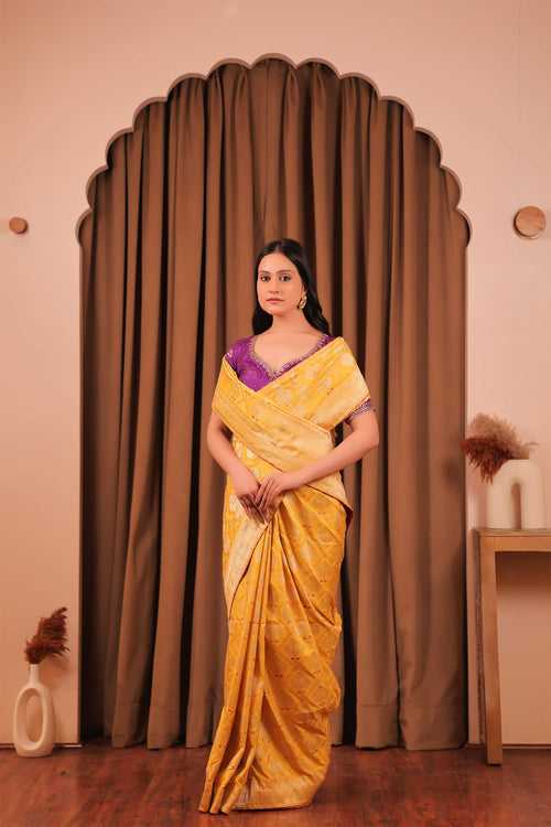 Yellow Handloom Silk Katan Banarasi Jamdani Saree