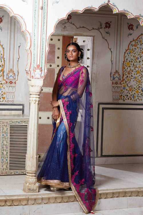 Navy Color Saree & Pink Blouse