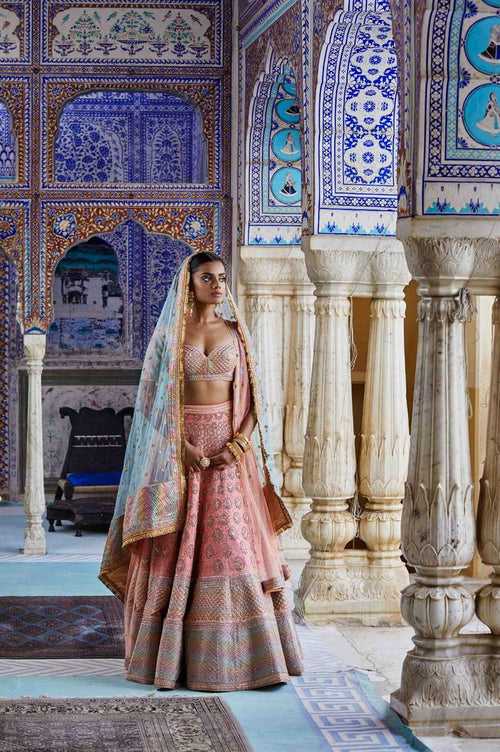 Peach Raw Silk Bridal Lehenga Set