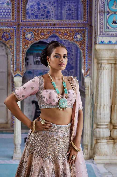 Blush Pink Raw Silk Bridal Lehenga Set