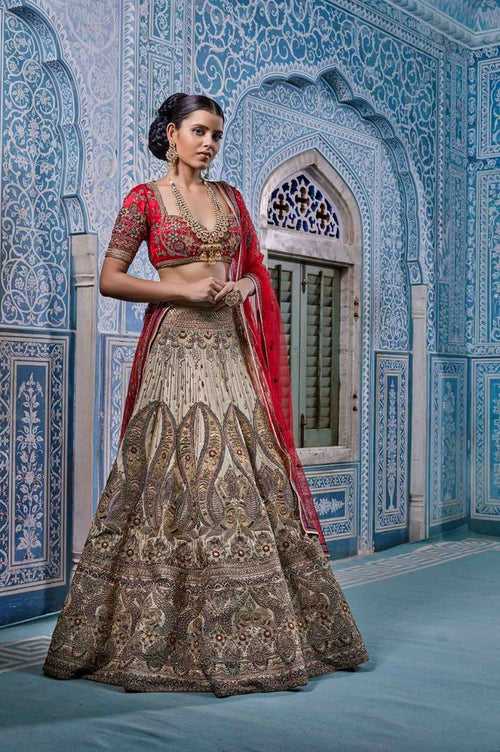 Off White Raw Silk Bridal Lehenga Set