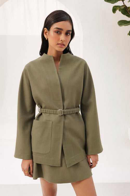 Paris Woollen Blazer Jacket & Paris Woollen Skirt (Moss)