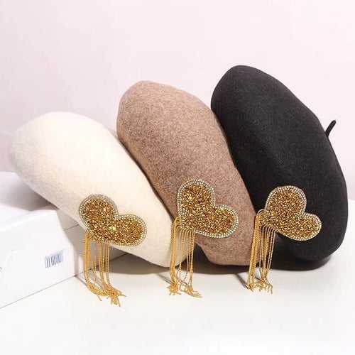 Rhinestone Heart Beret