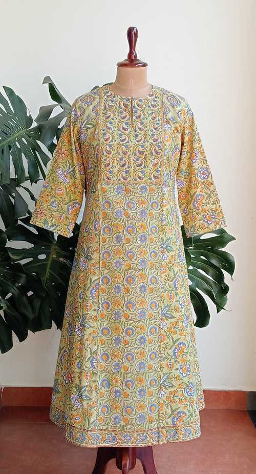 Lime Green Block-Printed Kurta