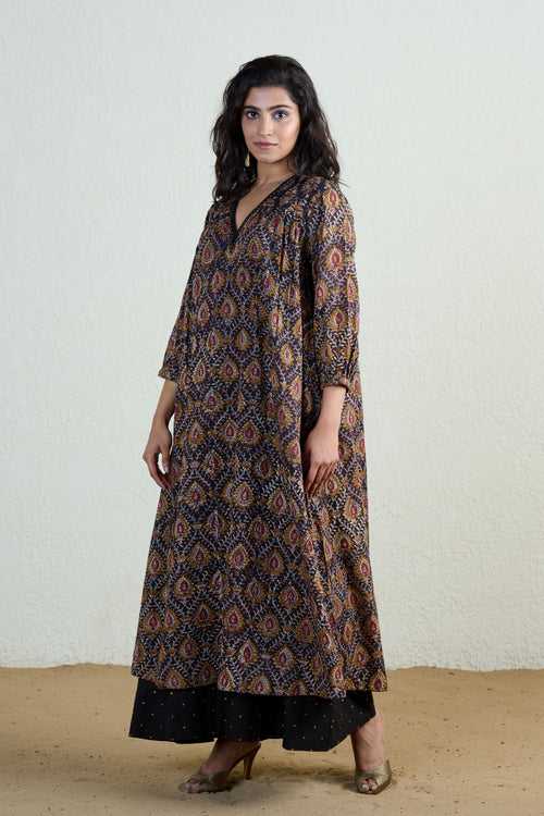 Black and Indigo Kalamkari Dress