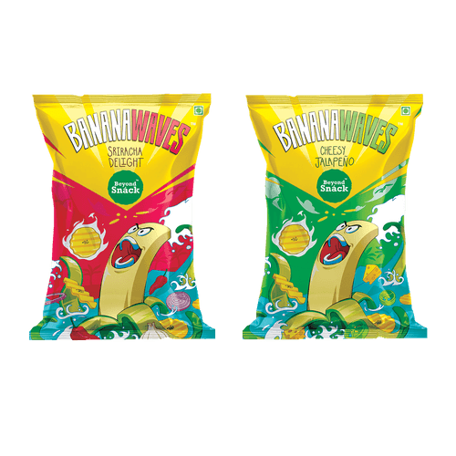 Beyond Snack Banana Waves Combo Pack |Sriracha Delight (65gX2 Packs)+Cheesy Jalapeno (65gX2 Packs)
